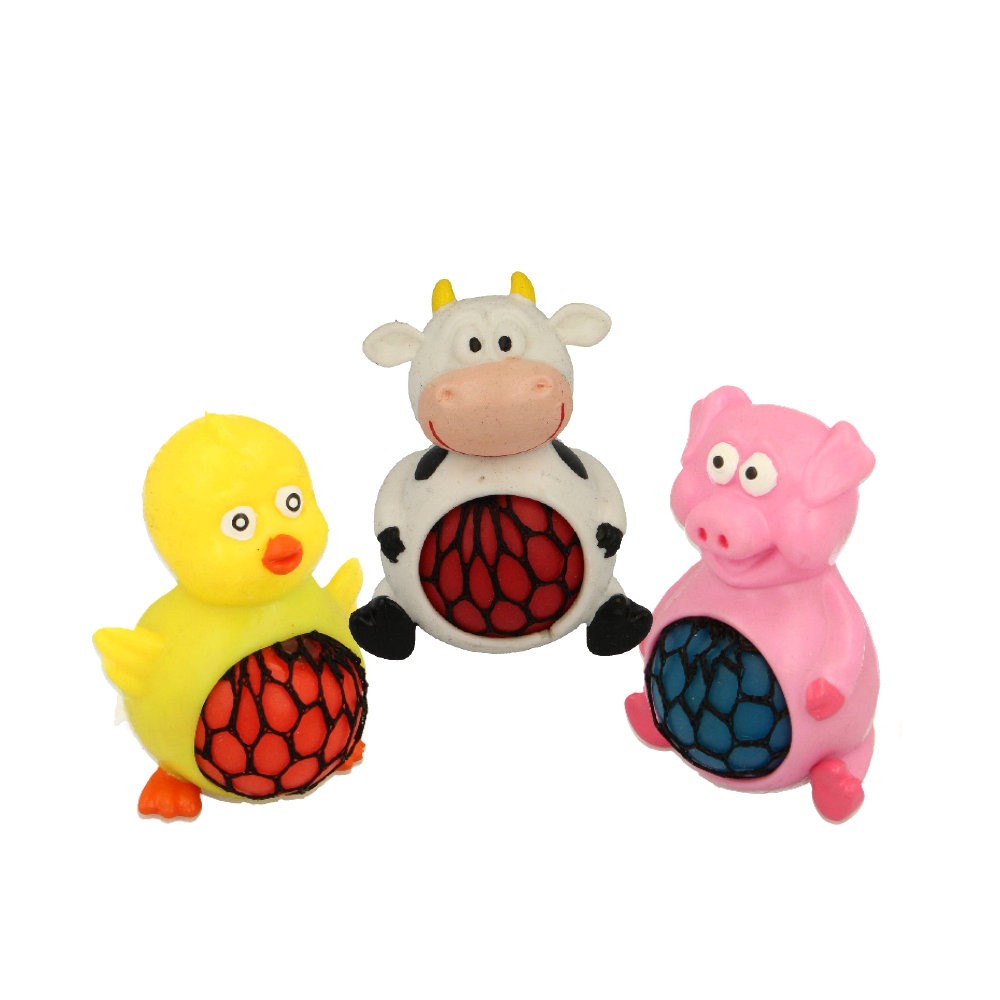 Farm Animal Meshables Squeezy Toys Chick, Cow and Pig